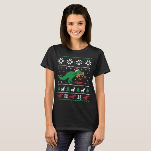 T-shirt T Rex Manger Rindeer Dinosaure Drôle Noël Ugl (Devant entier)