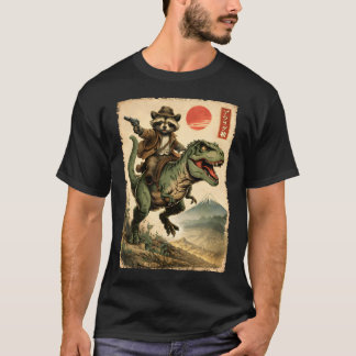 T-Shirt T-Rex monté par un Raton laveur d'art japo