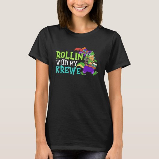 T-shirt T Rex Parade Mardi Gras Carnival Beads Rollin with (Devant)