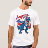 T-shirt T-Rex Patriotique Chemise Drapeau Popcorn (Devant)