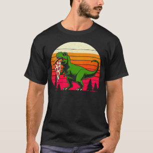T-shirt T-Rex Pizza Drôle Rétro Coucher de Soleil Dinosaur
