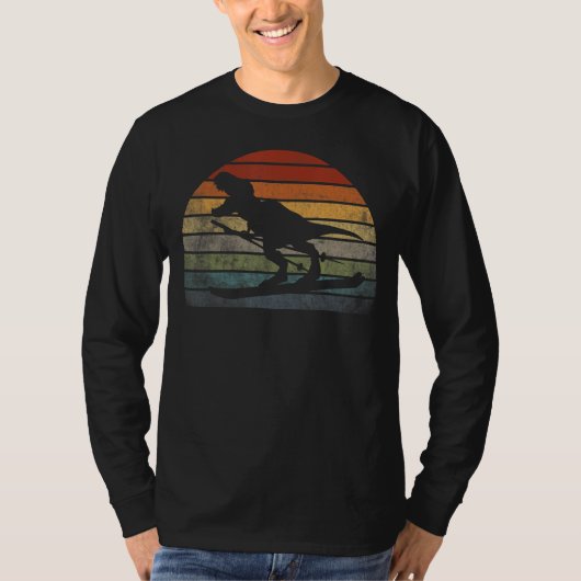 T-shirt T rex ski character Dinosaur in Scarf Skiing Retro (Devant)