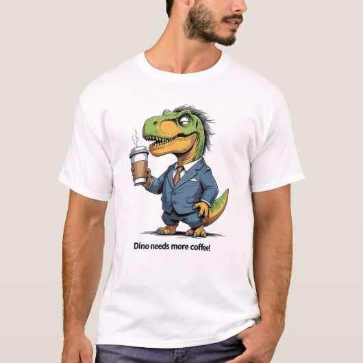T-shirt T-Rex surchargé avec café (Devant)