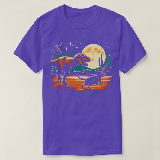 T-shirt T Rex Walking a Dog Funny Boston Terrier Moon Hall (Design devant)