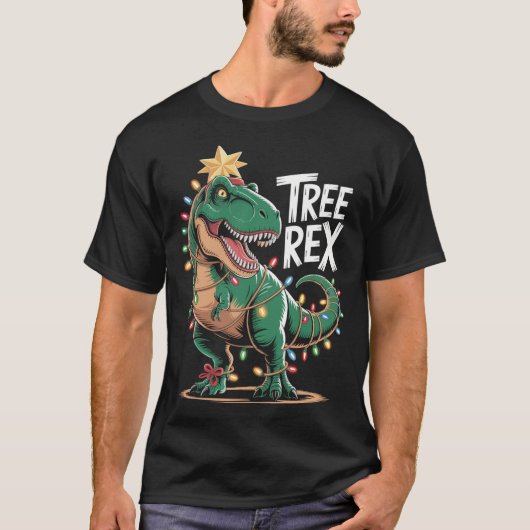 T-shirt T-Rex Xmas Shirt – Dinosaurier mit Lichterkette (Devant)
