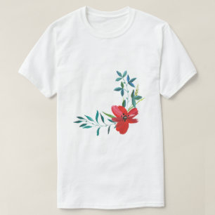 T-shirt T-Shi essentiel Fleur Rouge & Feuille Verte Aquare