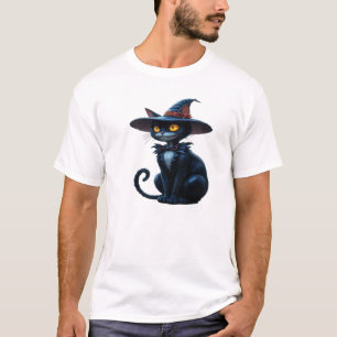 T-shirt T-Shir Classique Scène de Chat Halloween Sorcière