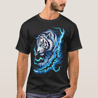 T-shirt "T-shirt blanc avec design Tigre et Flames bleues"