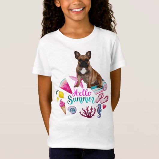 T-Shirt T Shirt bouledogue français hello summer (Devant)