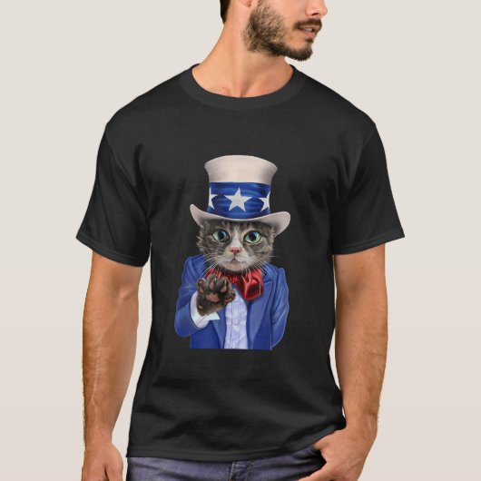 T-shirt T Shirt Cat Impersonate Oncle Sam Rejoins US Army  (Devant)