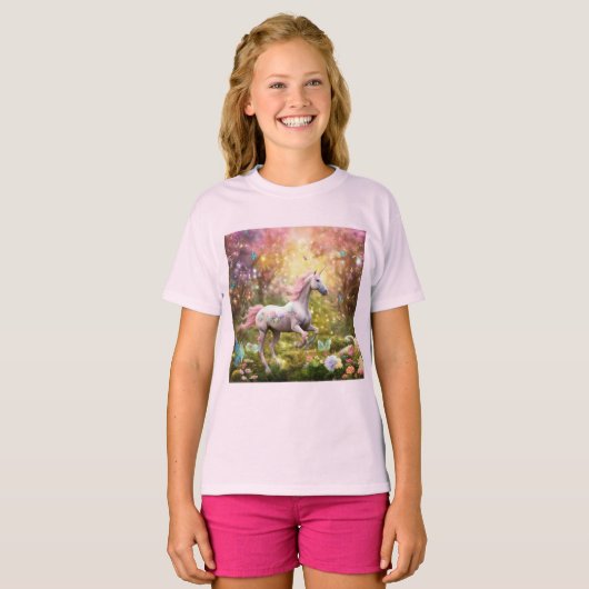 T-shirt "T-shirt forestier encastré Rainbow Unicorn" (Devant entier)