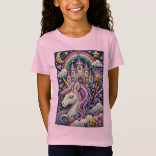 T-Shirt T Shirt Mosaïque 3D Château Licorne Enchantée