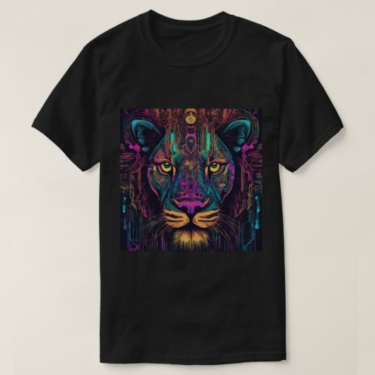 T-shirt T-shirt, noir, visage de lion (Design devant)