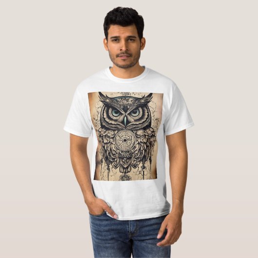 T-shirt "T-shirt tatouage de hibou : une fusion élégante d (Devant entier)
