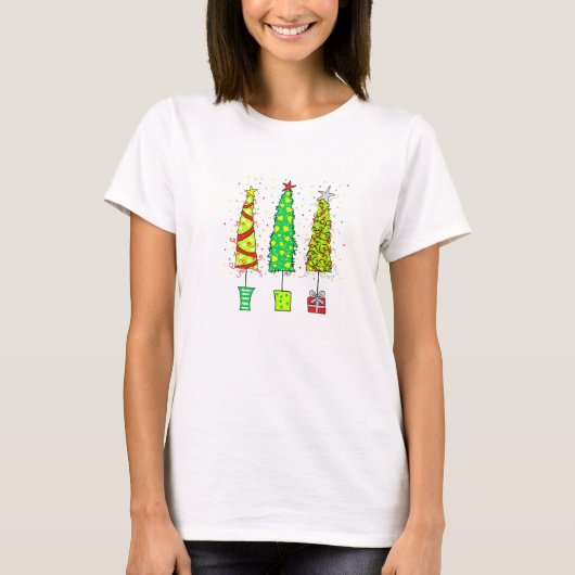 T-shirt T Shirt - Whimsical Christmas Trees (Devant)