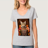 T-shirt Tabby Brown avec fleurs et style victorien (Devant)