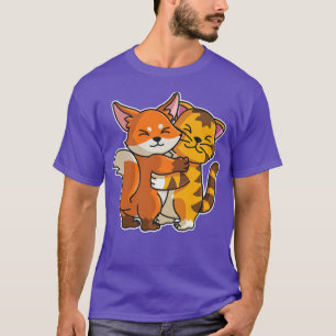 T-shirt Tabby Cat & Fox Cute Animaux pour femmes Cuddling 