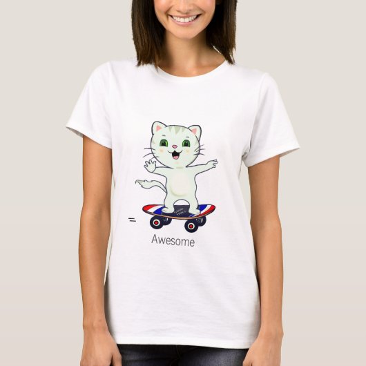 T-shirt Tabby Cat Patineur Drôle (Devant)