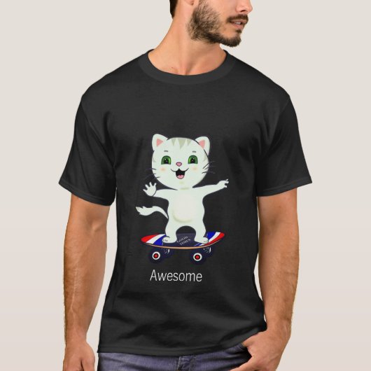 T-shirt Tabby Cat Patineur Drôle (Devant)