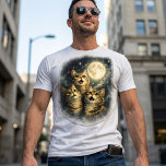 T-shirt Tabby Cats Gazing at Full Moon & Stars<br><div class="desc">Unleash your inner cat dad with our enchanting "Moonlit Meow" men's t-shirt! This unique design captures the whimsical charm of three adorable tabby cats, their eyes wide with wonder, gazing up at a luminous full moon amidst a sky full of twinkling stars. It's a purr-fect blend of feline affection and...</div>
