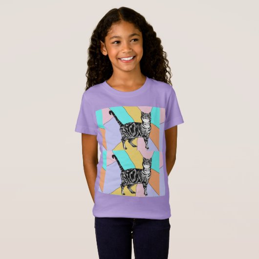T-Shirt Tabby Chat chats adorables animaux rayés filles T- (Devant entier)