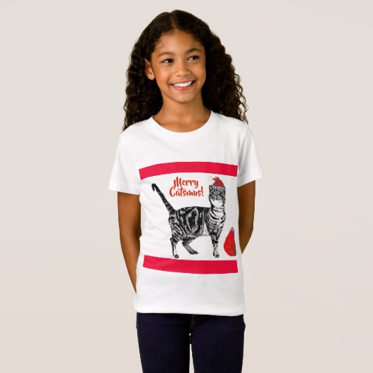 T-Shirt Tabby Chat Joyeux Noël Catsmus Rouge Funny Chats (Devant entier)