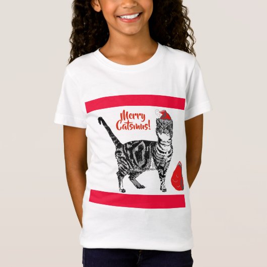 T-Shirt Tabby Chat Joyeux Noël Catsmus Rouge Funny Chats (Devant)