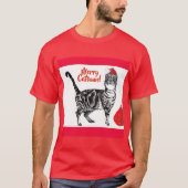 T-shirt Tabby Chat Joyeux Noël Catsmus Rouge Funny Chats (Devant)
