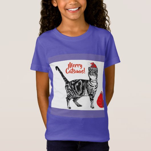 T-Shirt Tabby Chat Joyeux Noël Catsmus Rouge Funny Chats T (Devant)