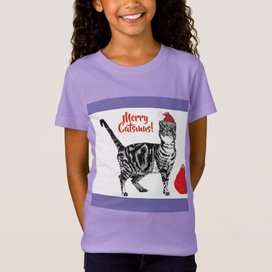 T-Shirt Tabby Chat Joyeux Noël Catsmus Rouge Funny Chats T (Devant)