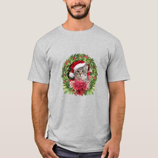 T-shirt Tabby Christmas Wreath (Devant)