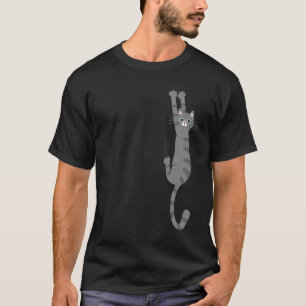 T-shirt Tabby Gris Chat Accroché   Chat rayé gris drôle