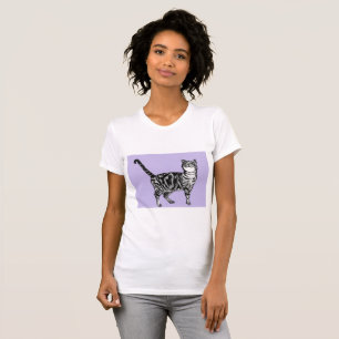 T-shirt Tabby noir et blanc Chat Filles T Chemise violette