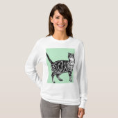 T-shirt Table et menthe verte Tabby Cat chat art Long manc (Devant entier)