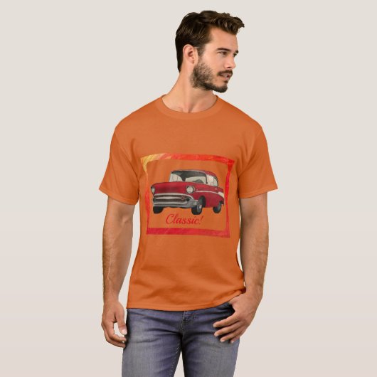 T-shirt Tableau classique de voiture rouge ancienne sur le (Devant entier)