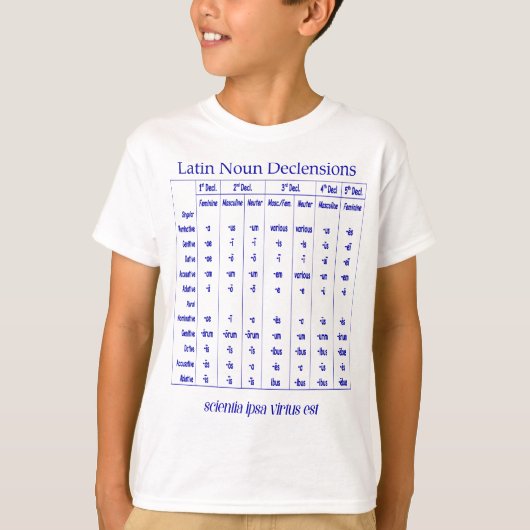 T-shirt Tableau de déclinaison en latin Noun pour l'enseig (Devant)
