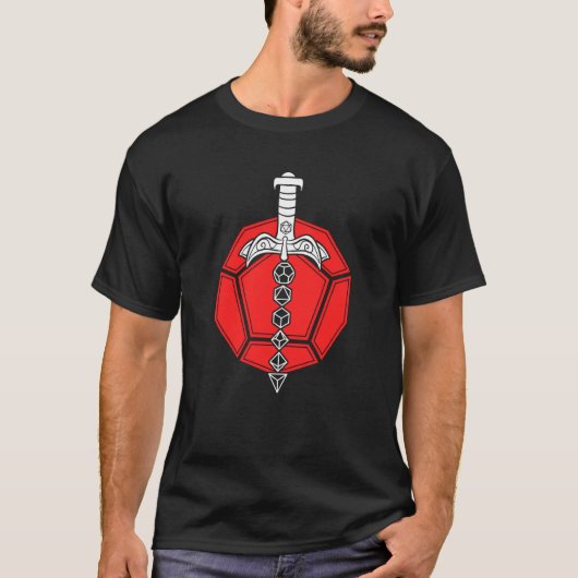 T-shirt Tabletop D20 Dice Épée Et Bouclier Roleplay Geeky (Devant)