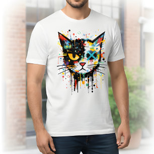 T-shirt Tache de peinture dynamique visage de chat blanc h