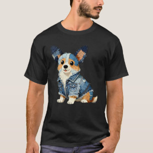 T-shirt Taches en Denim de Chien Corgi Mignon Vintage Anim