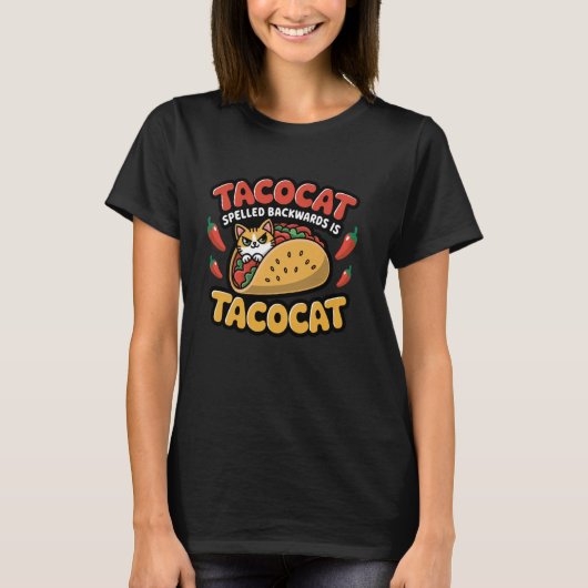 T-shirt Tacocat Spelled Backwards Funny Cat Taco Pun Graph (Devant)