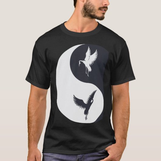 T-shirt Tai Chi Grue Blanche Yin Yang Qi Gong Chinois Blan (Devant)