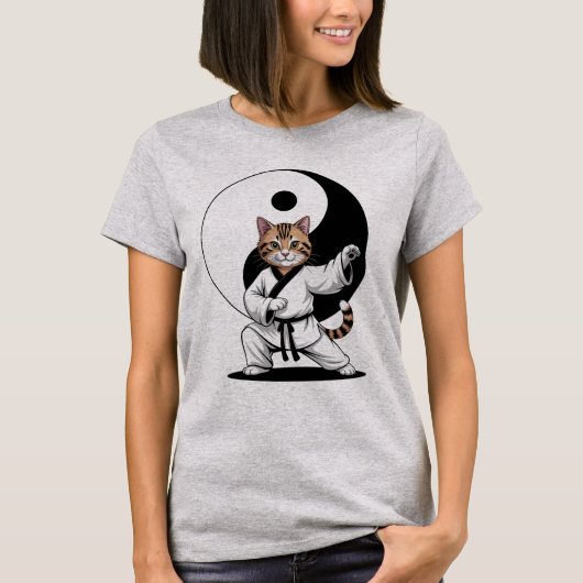 T-shirt Tai Chi Master Tabby Cat Yin Yang (Devant)
