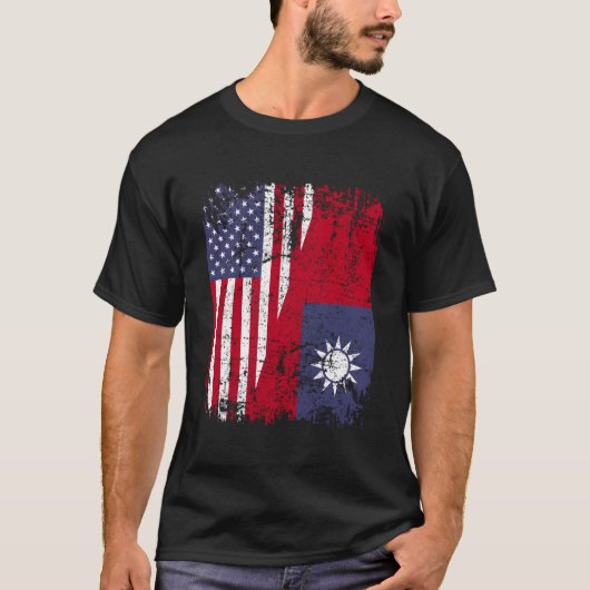 T-shirt Taiwanese Roots Half American Flag Usa Taiwan Flag (Devant)