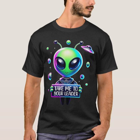 T-shirt Take Me To Your Leader Funny Alien Cartoon Men Wom (Devant)