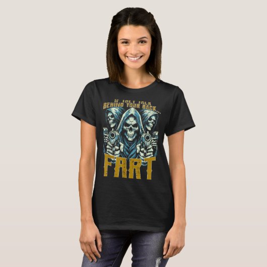 T-shirt Talk Behind Your Back Fart Skeleton Funny Saying M (Devant entier)