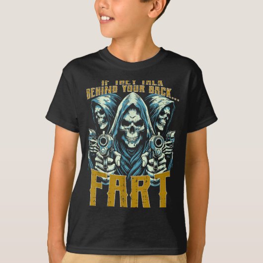 T-shirt Talk Behind Your Back Fart Skeleton Funny Saying M (Devant)