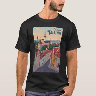 T-shirt Tallinn Estonie Illustration Voyage Art Vintage