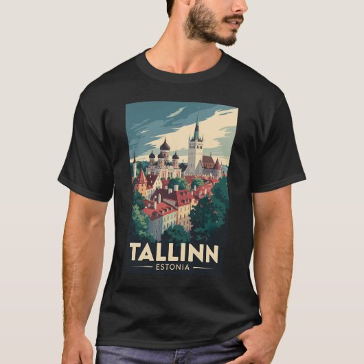 T-shirt Tallinn Estonie Travel Art Vintage (Devant)