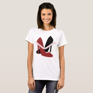 T-shirt Talons Mignons Perles Femme Mode Rouge Noir