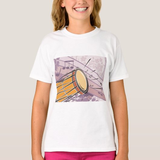 T-shirt Tambour traditionnel Bongo avec notes musicales (Devant)